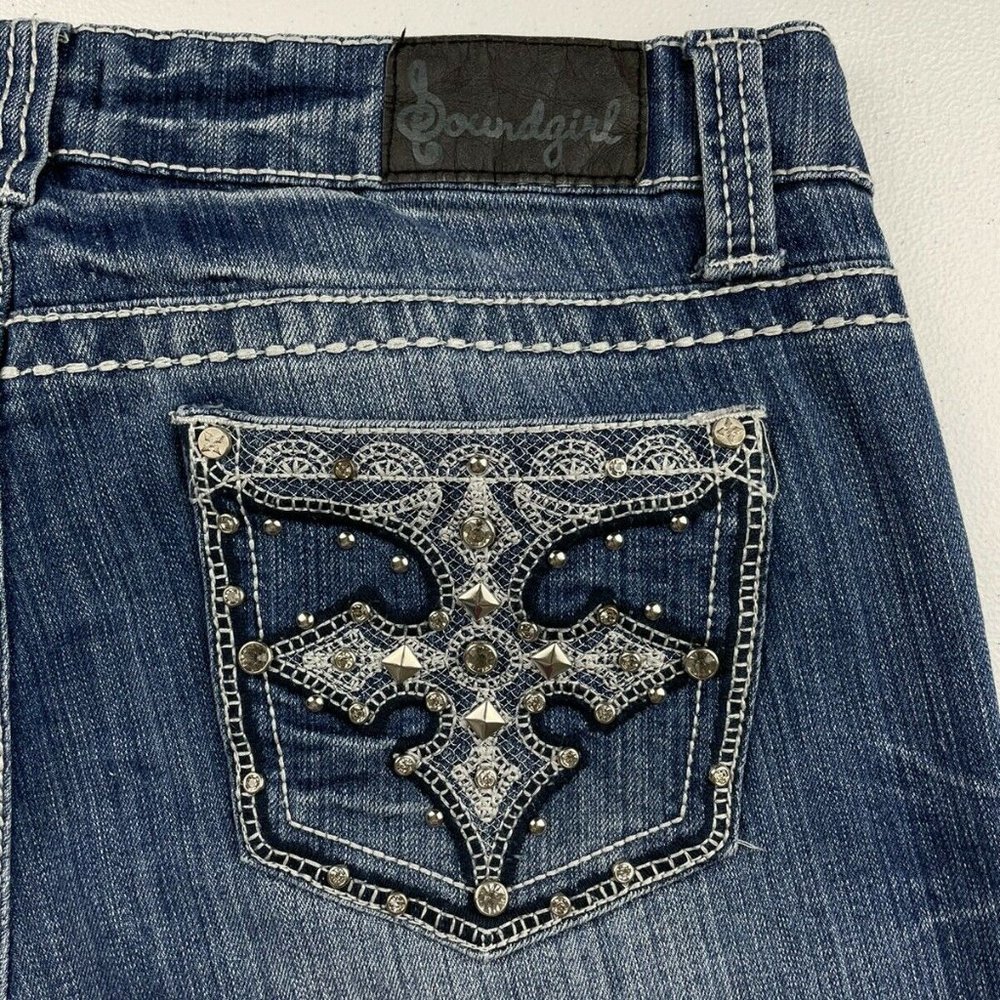 Soundgirl Jeans Womens Size 13 Rhinestones Blue Denim Boot Cut